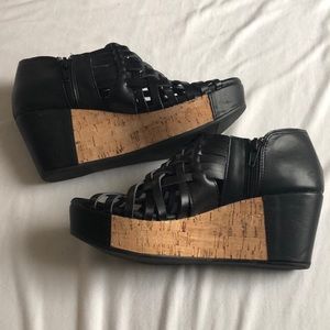 Corkys "Note" Woven Side Zip Wedge Sandals